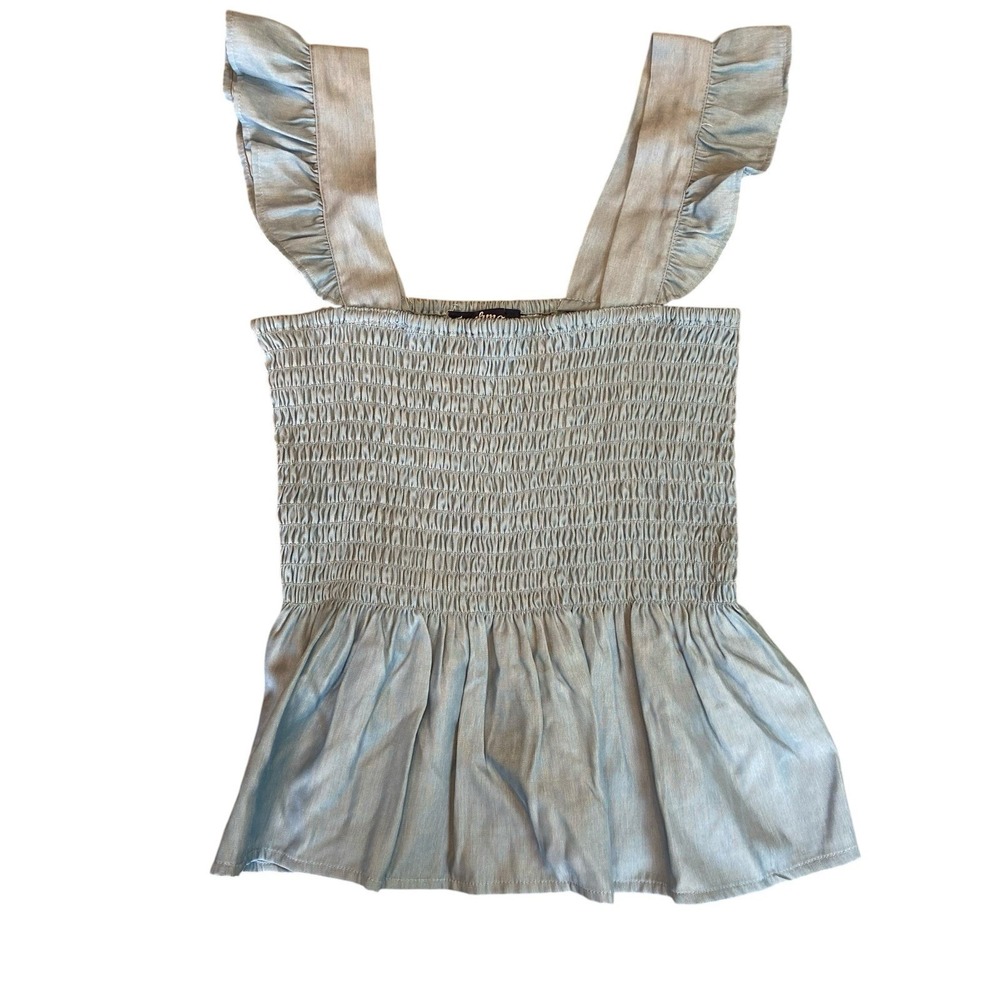 Women's Freshman 1996 Light Blue Smocked Top Ruffled Straps Cropped XS NWOT